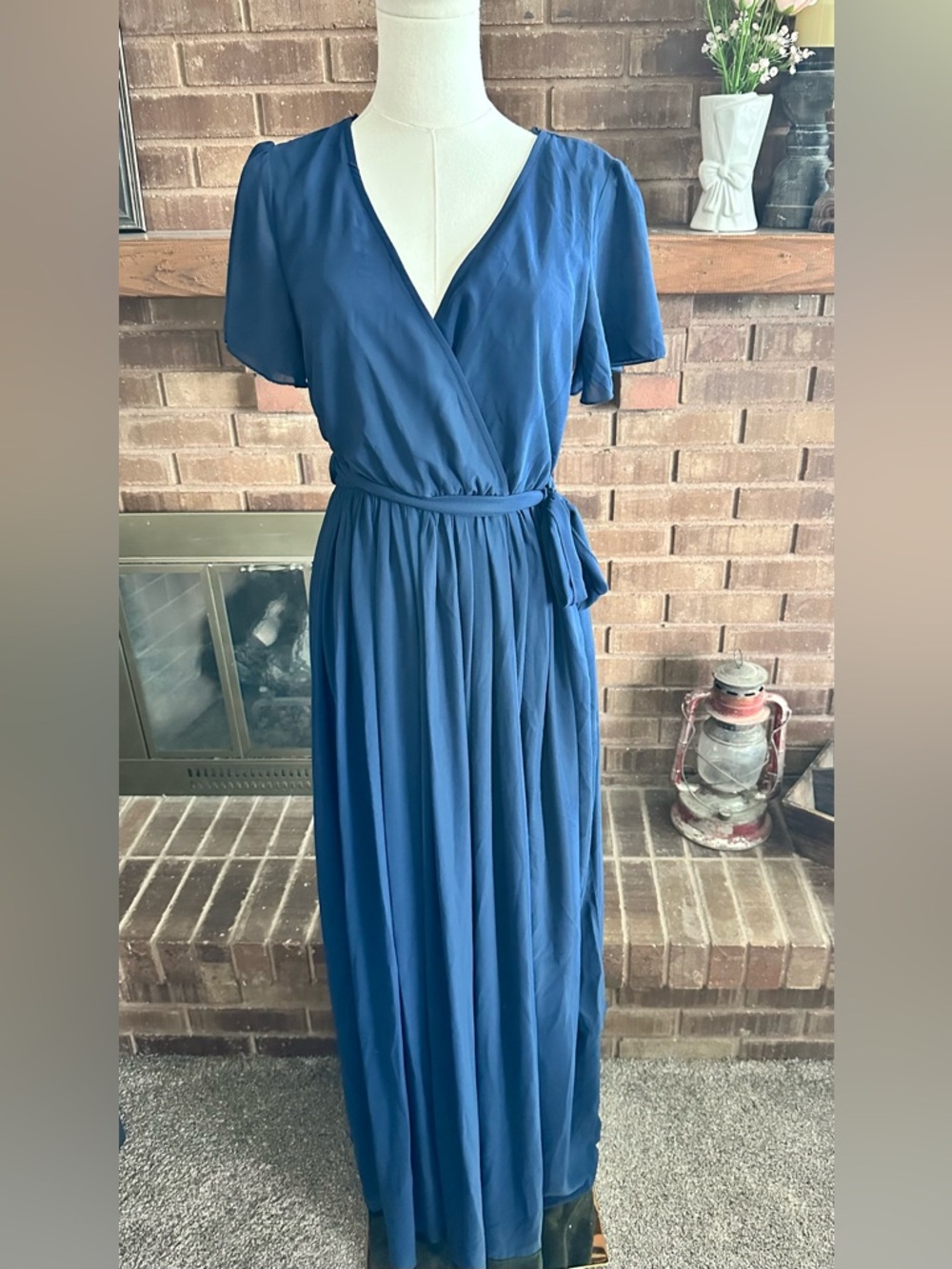 Elegant Blue Wrap Maxi Dress